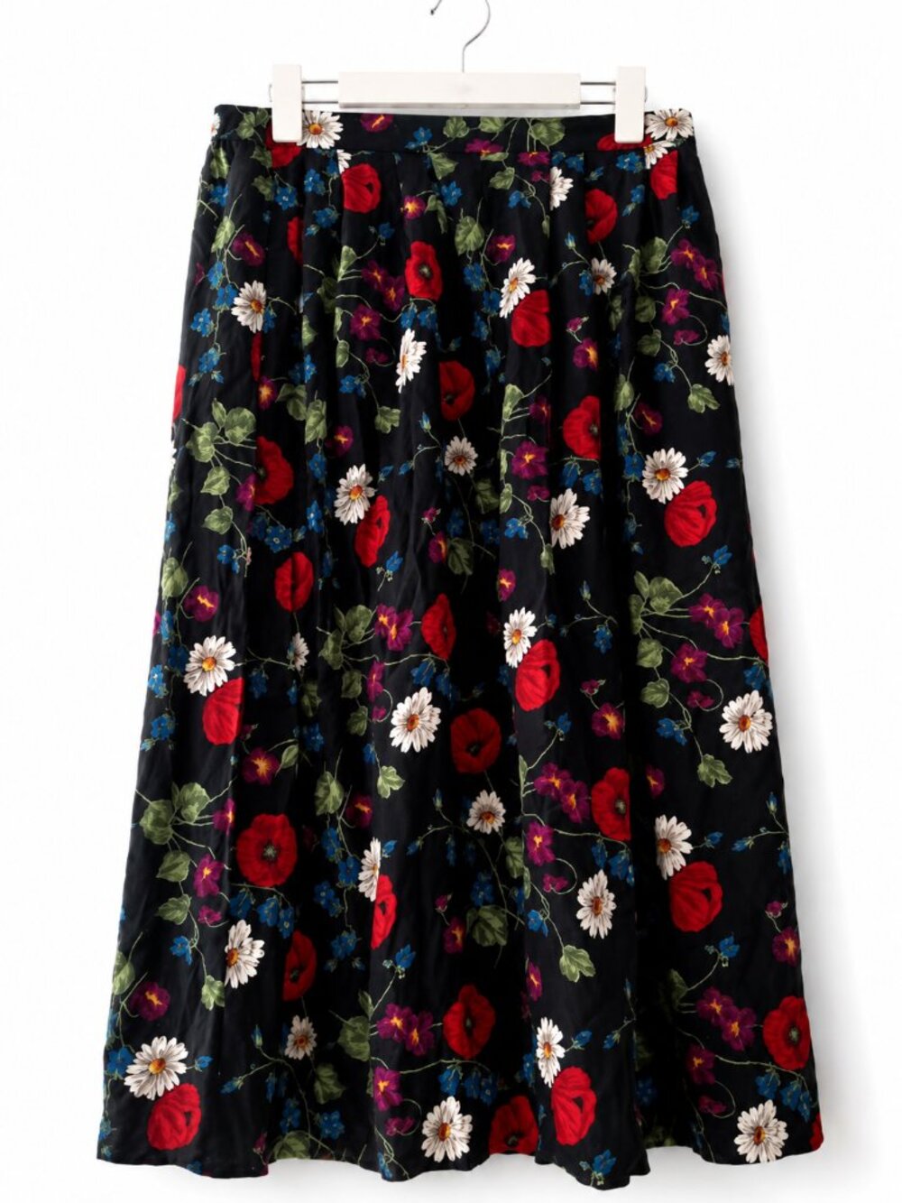 Vintage Sag Harbor Black Poppy Floral Maxi  Skirt Sz M